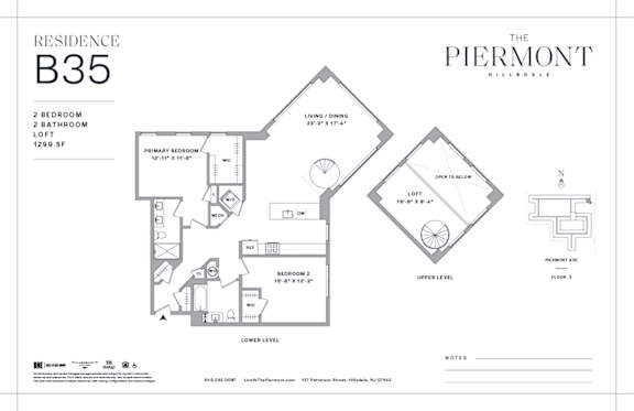 Floor Plan  2 bed two bath floorplan with loft at The Piermont Apartments, Hillsdale, NJ