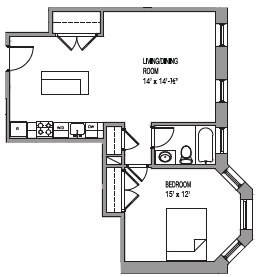 Floor Plan  a floor plan of a small house with a bedroom and a living room