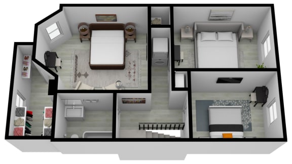 Floor Plan  3d floor plan of a house with bedrooms and a living room