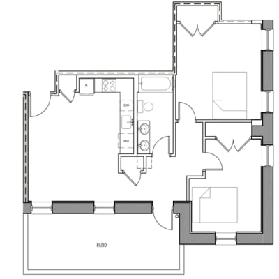 Floor Plan  777-Square-Foot-Two-Bedroom-with-Patio-Apartment-Floorplan-Available-For-Rent-The-Isabella