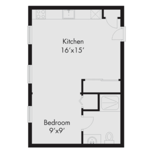 Floor Plan  floor plan of a small apartment with a kitchen and a living room