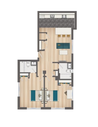 Floor Plan  845-Square-Foot-Two-Bedroom-One-Bath-Floorplan-Available-For-Rent-Serenade-Apartments