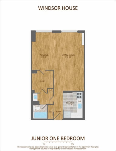 Floor Plan  a floor plan of junior one bedroom