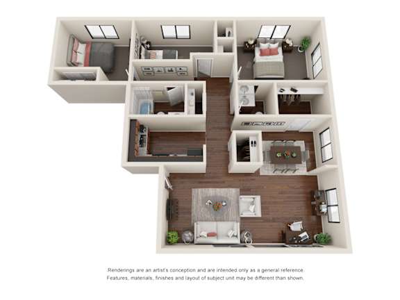 Floor Plan  A 3D rendered image of a house layout.