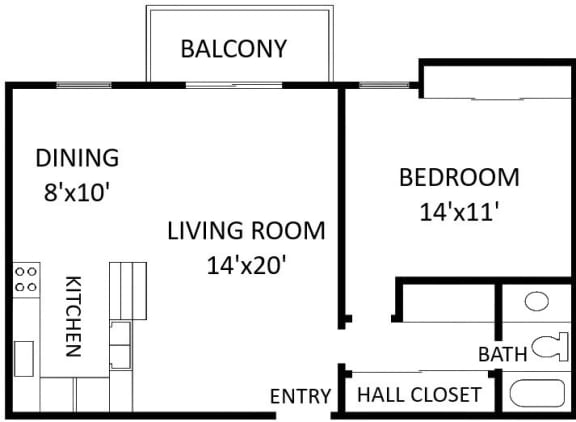 Floor Plan  1-Bedroom, 1-Bathroom