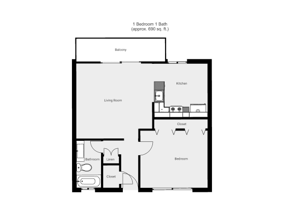 Floor Plan  1 Bedroom floor plan for Corcoran Gardens Apartments