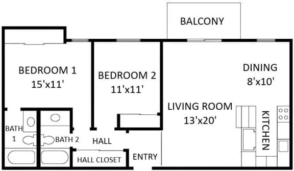 Floor Plan  2-Bedroom, 2-Bathroom