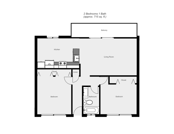 Floor Plan  2 Bedroom floor plan for Corcoran Gardens Apartments