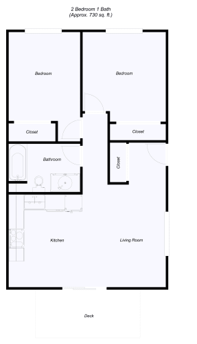 Floor Plan  2 Bedroom floor plan for The Pamela Apartments