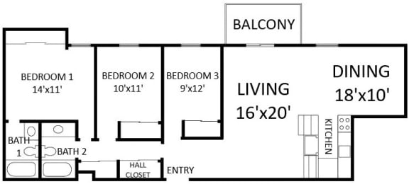 Floor Plan  3-Bedroom 2-Bath
