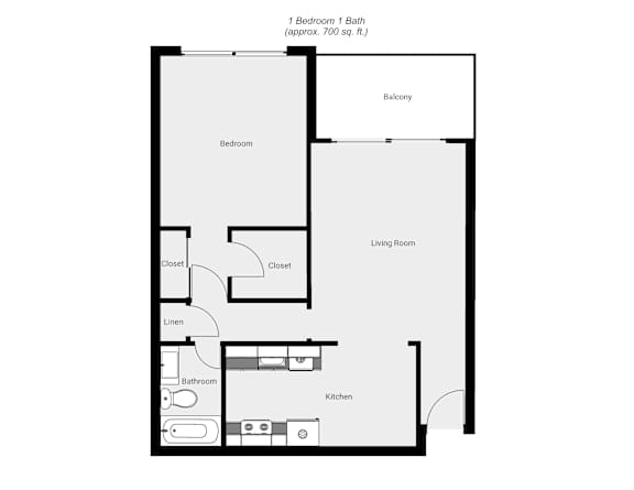 Floor Plan  A floor plan of a one bedroom apartment with a bath.