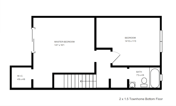 Floor Plan  A floor plan of a 2x1.5 townhome bottom floor.