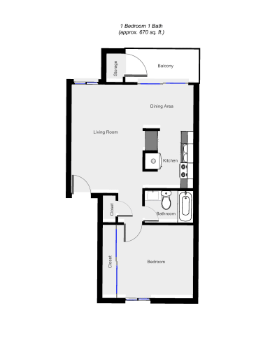 Floor Plan  1 Bedroom floor plan for Shearwater Apartments