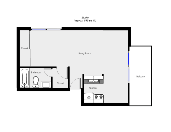Floor Plan  Studio floor plan for Shearwater Apartments