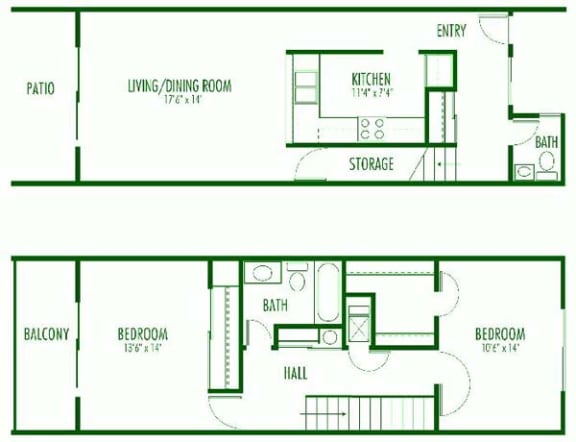 Floor Plan  2bdrm 1.5 bth floorplan for the Aegena Apts