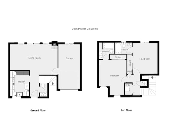 Floor Plan  A floor plan of a two-story house with two bedrooms and two bathrooms.