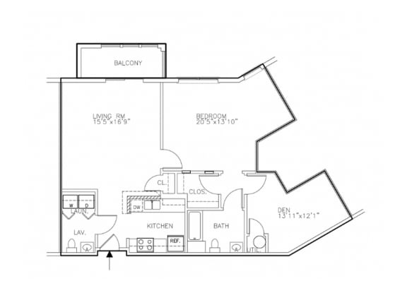Floor Plan  The Wakefield 1-bedroom + den apartment