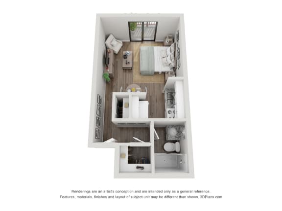 Floor Plan  a stylized floor plan of a studio floor plan