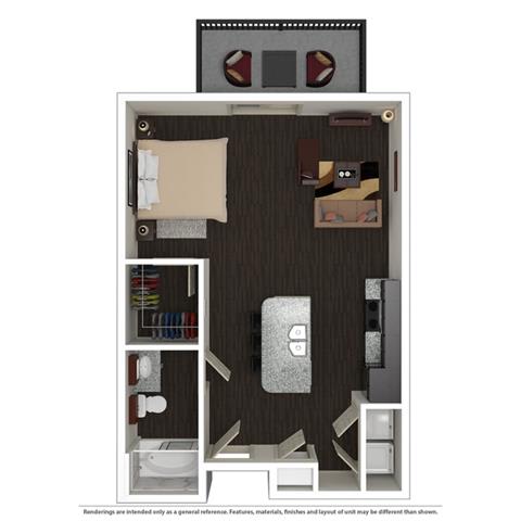 Floor Plan  Studio, 1 Bath, 598 SQ.FT. floor plan