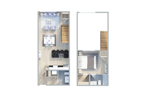 Floor Plan  1 Bed | 1.5 Bath Loft - Building Three