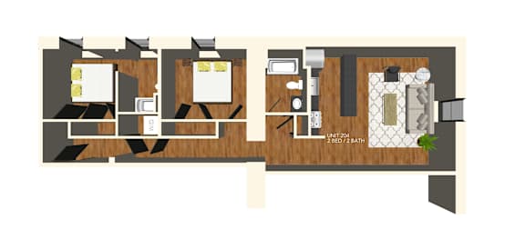 Floor Plan  A floor plan of a room with a bathtub and a kitchenette.