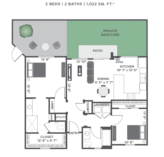 Floor Plan  2 bedroom 2 bathroom floor plan layout at Vistoria On Camelback Apartments, Litchfield Park, 85340