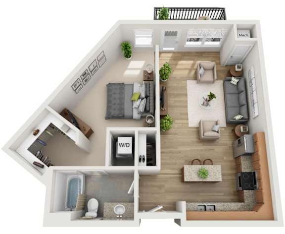 Floor Plan  a 1 bedroom floor plan with a bathroom and a living room
