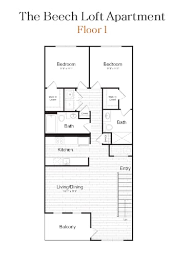 Floor Plan  The Beech Loft Apartment 2 Bedroom and 2 Bathroom Floorplan at The Arboretum Apartments, Farmingville, New York