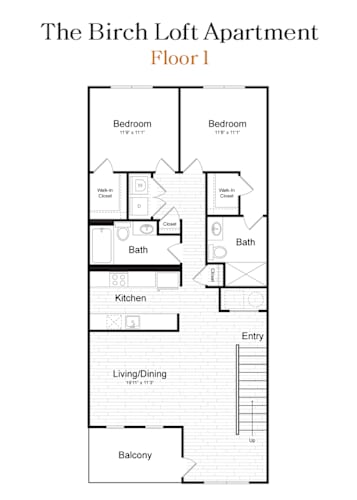 Floor Plan  The Birch Loft Apartment Two Bedroom and Two Bathroom Floorplan at The Arboretum Apartments, New York 11738