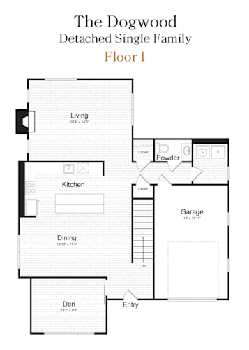 Floor Plan  The Dogwood Detached Single Family 3 Bedroom and 2.5 Bathroom Floorplan at The Arboretum Apartments, Farmingville, NY 11738