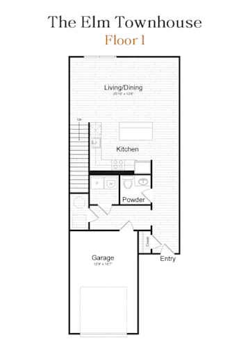 Floor Plan  Elm Townhome Three Bed and 2.5 Bath Floorplan at The Arboretum Apartments, Farmingville, NY