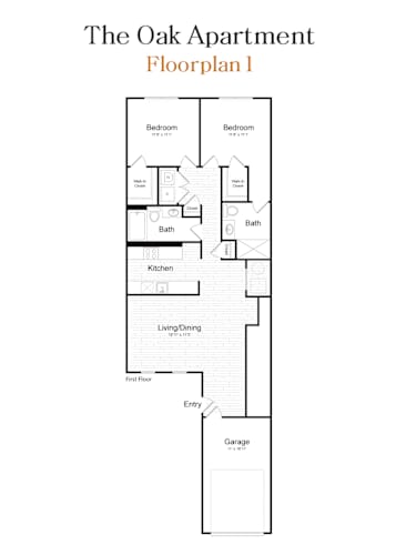 Floor Plan  The Oak Apartment 2 Bed and 2 Bath Floorplan at The Arboretum Apartments, Farmingville, 11738