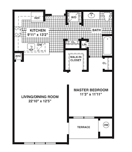 Floor Plan  A black and white image of a floor plan for a home.