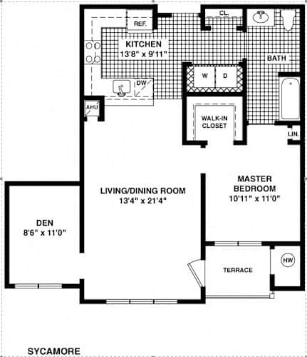 Floor Plan  A floor plan of a house with a kitchen, living room, dining room, and master bedroom.