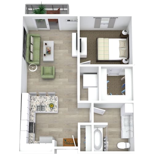 Floor Plan  1 Bedroom 1 Bath floorplan Unit B1