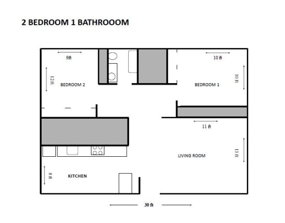 Floor Plan  2 BEDROOM 1 BATHROOM UNIT