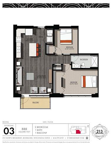 Floor Plan  A floor plan of a 213 North Broadway, Milwaukee apartment.