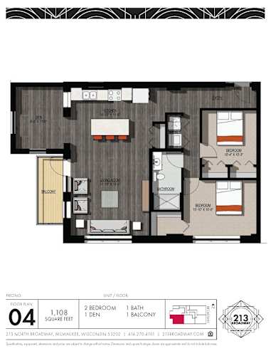 Floor Plan  A floor plan of a 1,108 square feet condo priced at $04.