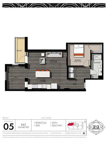 Floor Plan  A floor plan of a 05 bedroom apartment priced at $842 per month.