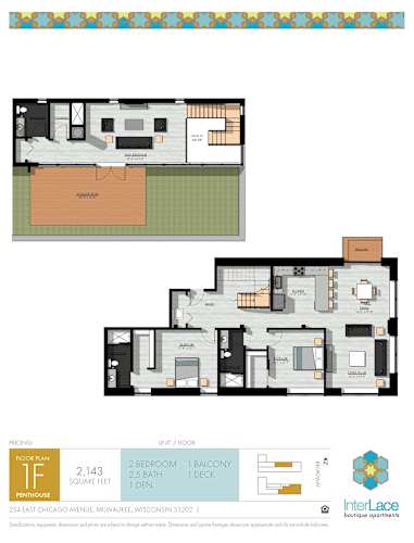 Floor Plan  A floor plan for a 2,143 square foot penthouse with two bedrooms and two baths.