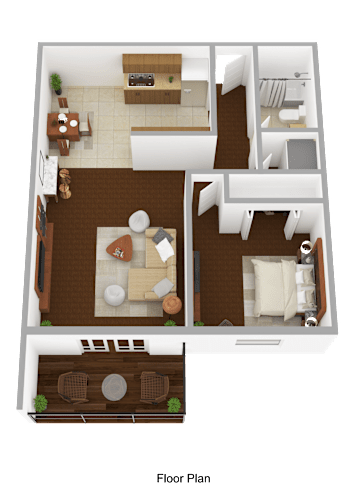 Floor Plan  A floor plan of a house with a living room, dining area, kitchen, and bathroom.