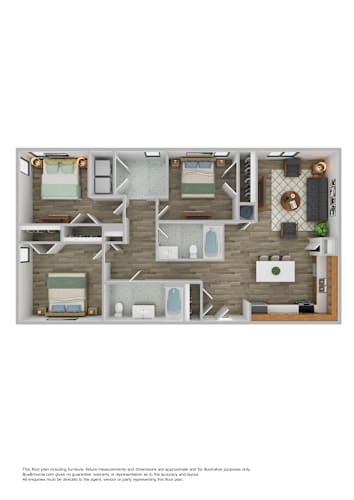 Floor Plan  A floor plan of a house with a kitchen, living room, and two bedrooms.