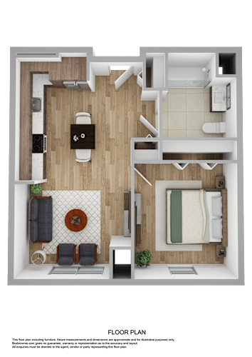 Floor Plan  a rendering of a 1 bedroom floor plan with a bathroom and a living room