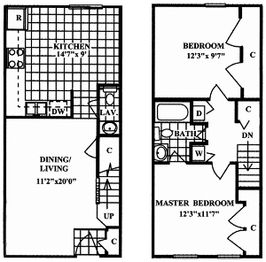 Floor Plan  2 Bedroom 1.5 Bath