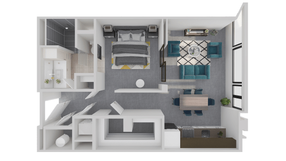 Floor Plan  a floor plan of a studio apartment with a bedroom and living room