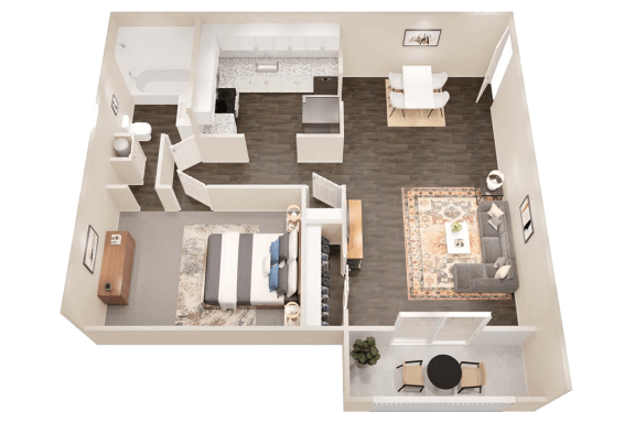 Floor Plan  a 3d drawing of a bedroom with a living room