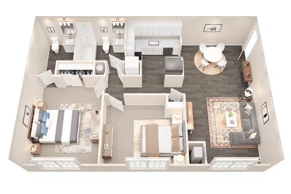 Floor Plan  a 3d floor plan of a bedroom with a living room and a dining room