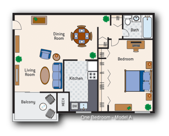 Floor Plan  1 Bedroom 1 Bath Type A