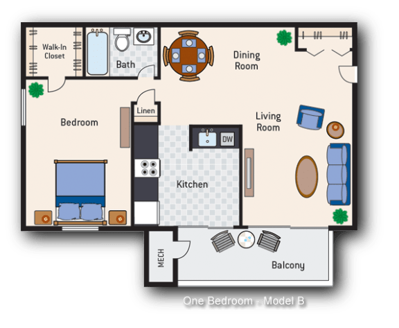 Floor Plan  1 Bedroom 1 Bath Type B