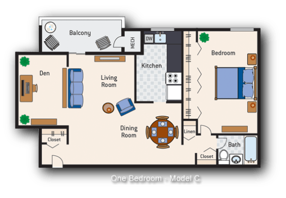 Floor Plan  1 Bedroom 1 Bath Type C